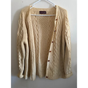 Men’s Vintage Standun Cream Cable Knit Cardigan L with Brown Buttons
